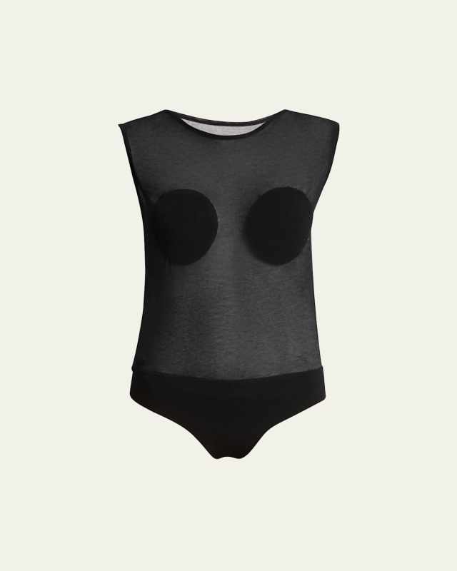 Platano Cap-Sleeve Sheer Bodysuit